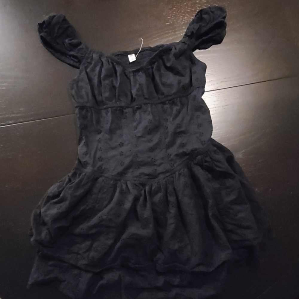 #90 - Black Eyelet Lace Ruffle Layer Skirt Romper, Medium - Picture 5 of 10